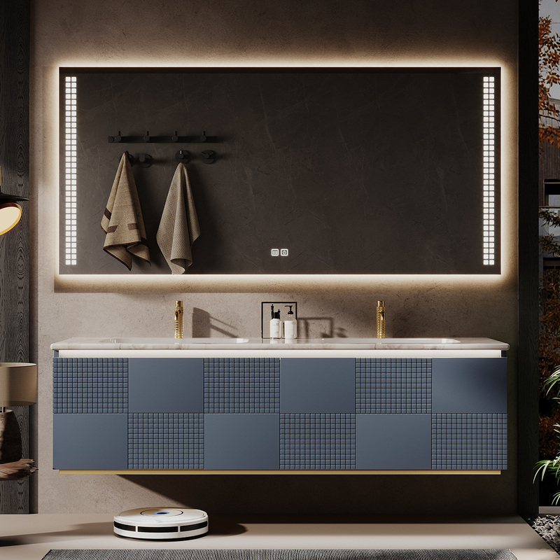 High-End Oak Bathroom Cabinet Set, Modern Light Luxury, Imported Natural Luxury Stone Double Basin Washstand, Bathroom Sink
