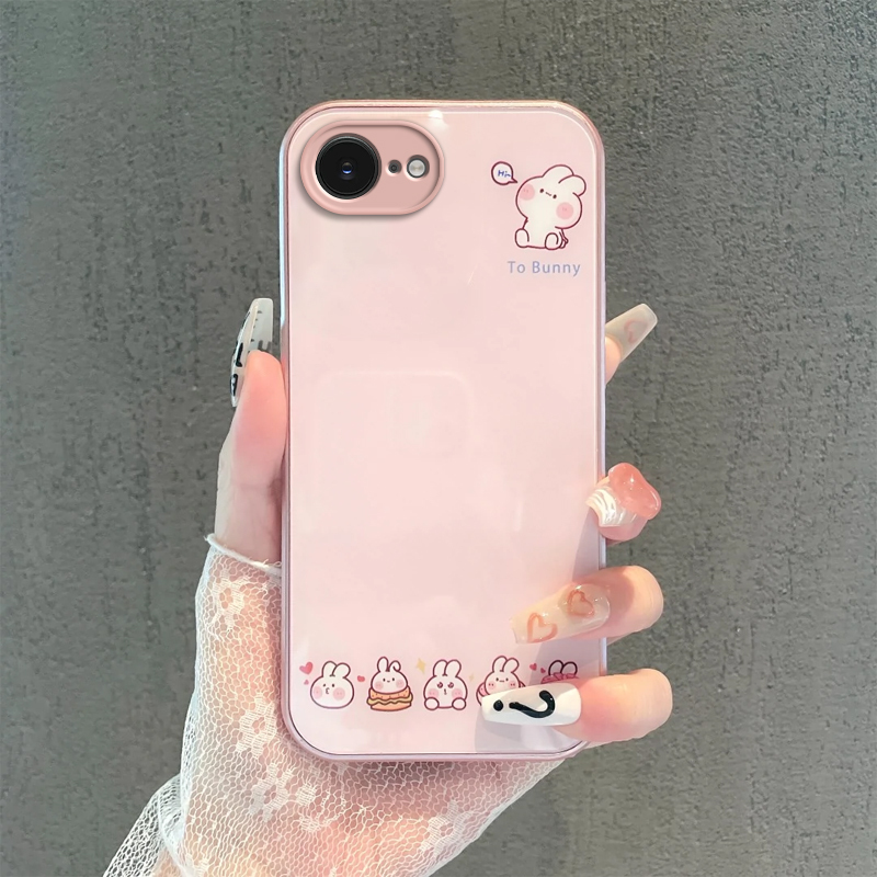 Suitable for Apple 16E Phone Case, New Model iPhone for Men and Women, Full Lens Coverage, Apple Protective Case, Anti-Drop, Cartoon, Simple, Fashionable, Cute, Adorable Rabbit, Creative Metallic Paint Glass Case, Trendy