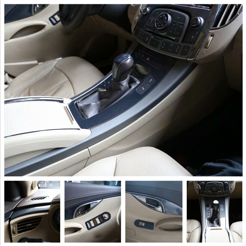 09-12 old LaCrosse carbon fiber interior stickers, modified black and yellow peach wood interior, central control gear electric car stickers