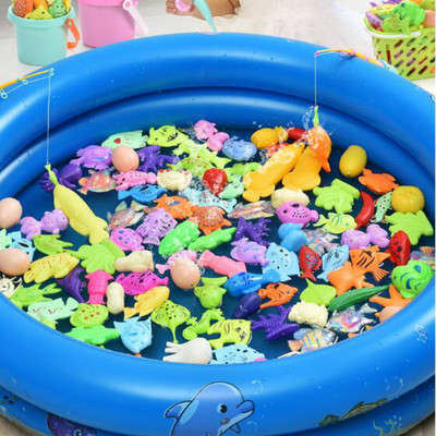 儿童戏水钩鱼鱼池套装钓鱼竿钓鱼玩具 儿童磁铁小鱼塑料益智男孩