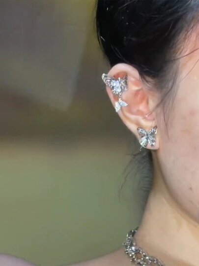 French designer ane farton ~ magnetic butterfly cochlear nails without piercing earrings magnet ear bone clip