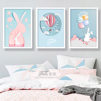 Nordic childrens room decorative painting boys and girls bedroom headboard painting cartoon rabbit room surface mural Pink Blue