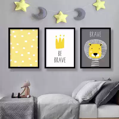 Children's set decorative painting boys and girls room hanging painting cartoon Nordic modern minimalist mural bedroom bedside animal wall painting