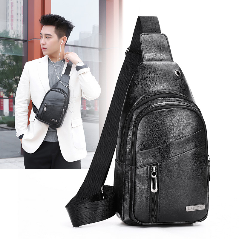 Men's Chest Bag New Style Men's Fashion Single Shoulder Crossbody Bag Men's Soft Leather Waterproof Crossbody Bag Casual Backpack Men's Small Bag