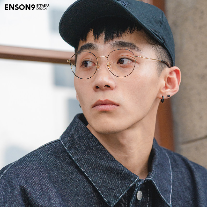 enson9 ultra-light titanium alloy round frame tide men and women retro polygon with myopia anti-blue light flat glasses