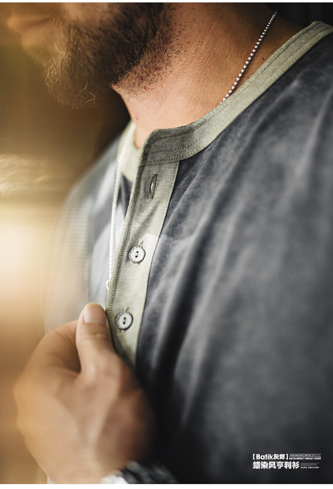 MADEN Henry Neck Wax-Dye Long-Sleeve Tee
