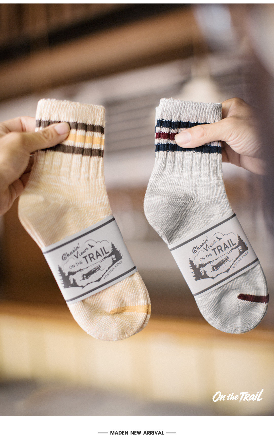MADEN Striped Contrast Crew Socks
