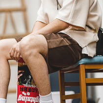 Madden overalls American retro loose drop velvet shorts summer gray stitching street five-point pants mens tide