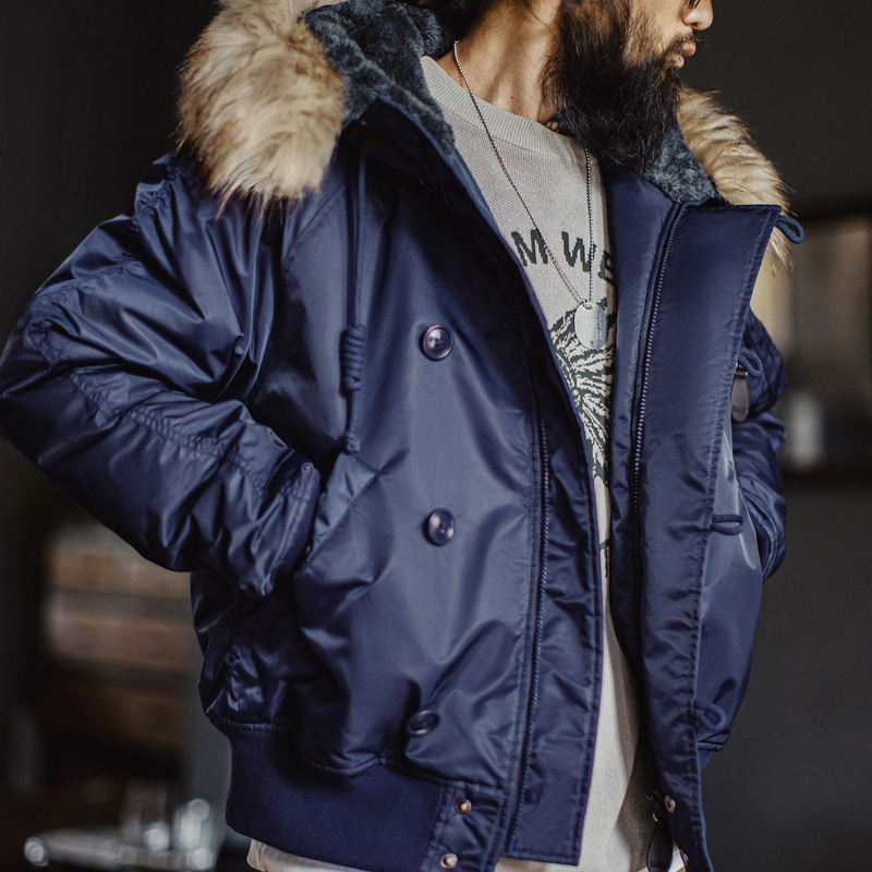 Madden Workwear American Retro N2A Fur Collar Parka Blue Short Cotton Jacket for Men Winter Madden Workwear American Retro N2A Fur Collar Parka Blue Short Cotton Jacket for Men Winter