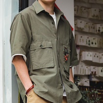 Madden tooling American retro loose mountain outdoor short-sleeved shirt stacked with military green oversize shirt mens tide