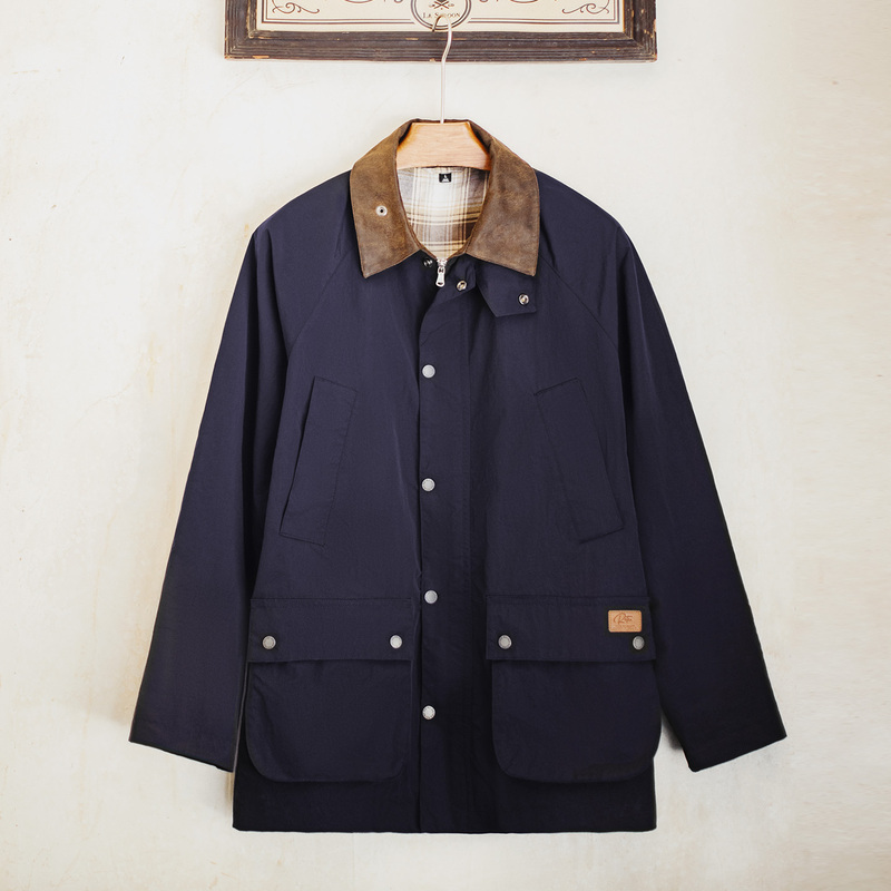 Madden Workwear American Retro Safari Hunting Jacket Waterproof Blue Vintage Trench Coat Men's Spring