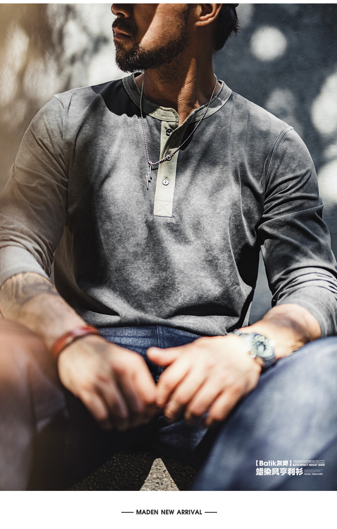 MADEN Henry Neck Wax-Dye Long-Sleeve Tee