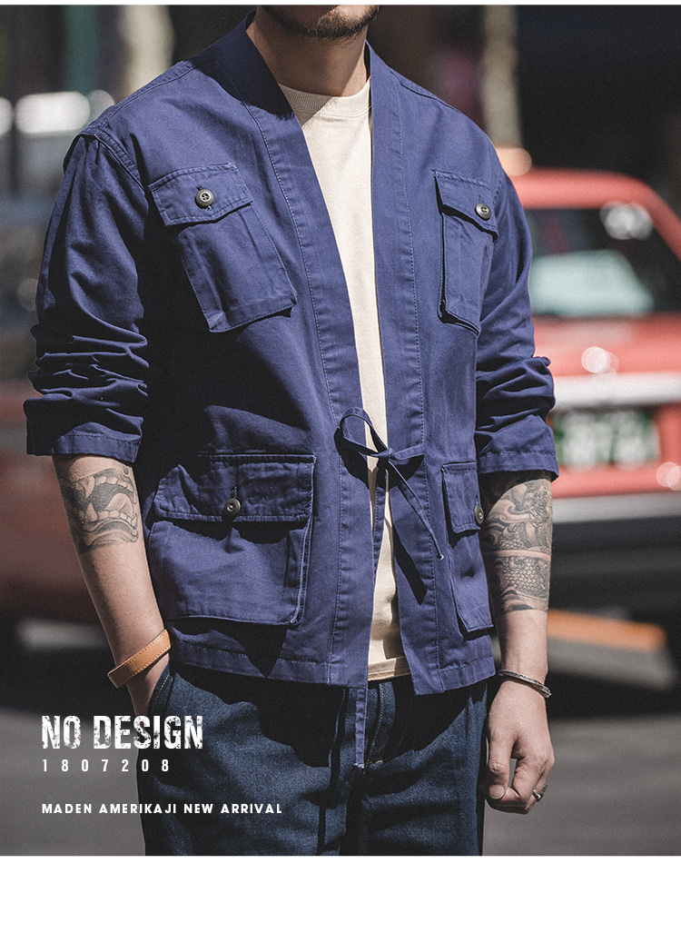 Madden dụng cụ áo khoác dụng cụ retro Nhật Bản áo choàng Ami wash đa túi chín tay áo cardigan nam - Áo khoác đôi áo thun polo nam