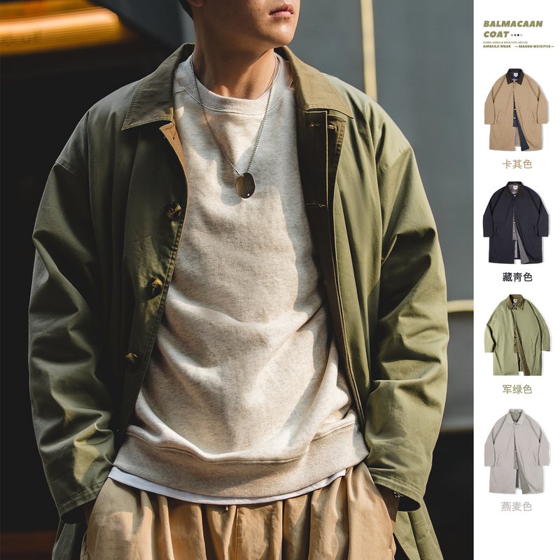 Madden Workwear American Balmaque Intellectual Trench Coat Regular Shoulder Hunting Mid-Length Thin Overcoat Jacket for Men Autumn