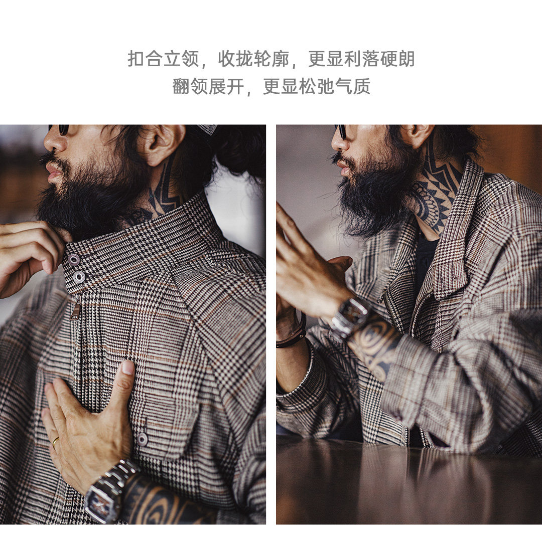 MADEN Houndstooth Stand Collar Harrington Jacket