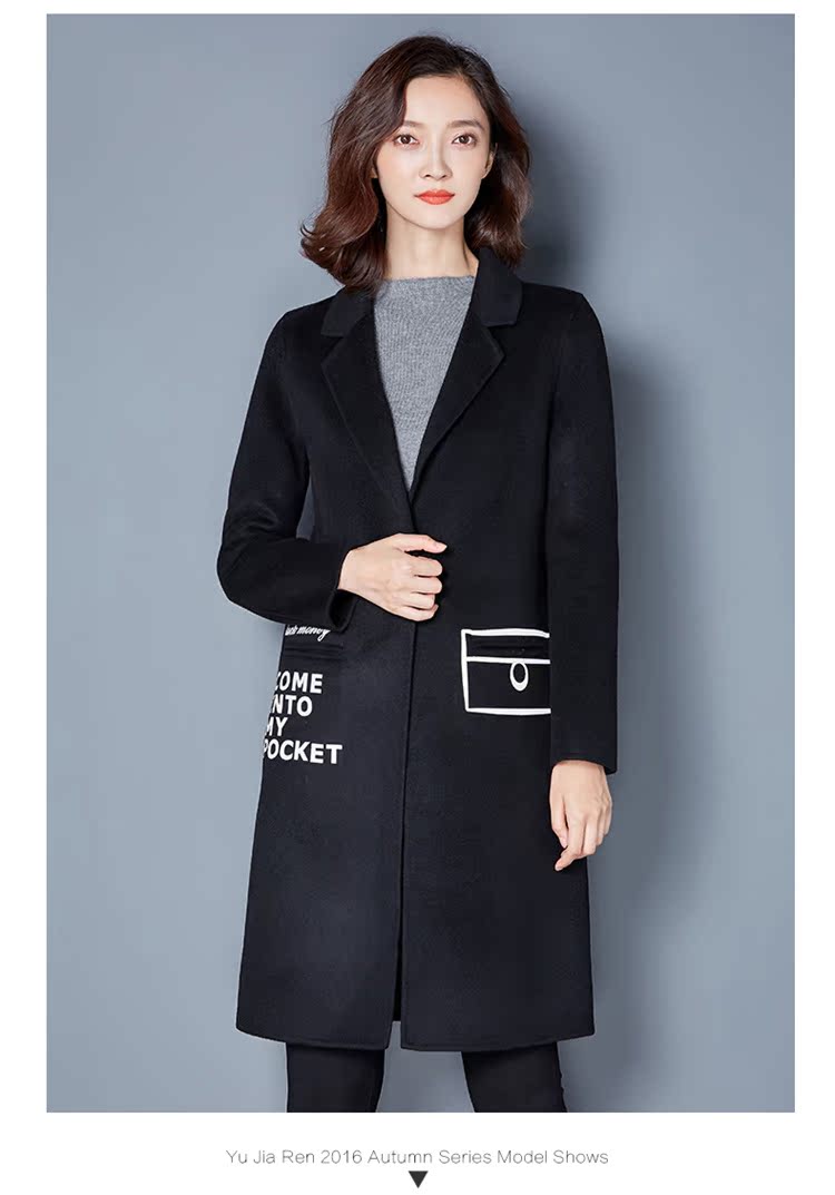 Áo khoác hai mặt chính hãng mùa thu và mùa đông Hàn Quốc của phần dài in áo len cashmere màu đen - Áo Hàn Quốc áo dạ choàng nữ dáng dài