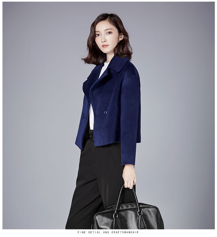 INS super fire short Women 2019 mùa xuân và mùa thu Phiên bản Hàn Quốc của ve áo Slim áo khoác len đôi dài tay giản dị - Áo Hàn Quốc áo dạ cho phụ nữ 40 tuổi