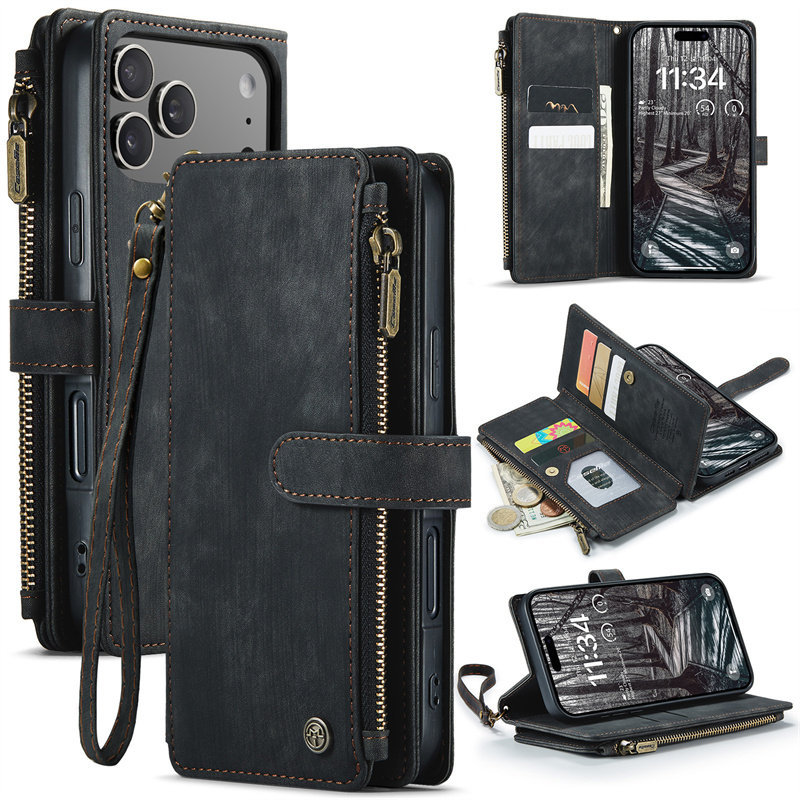 Suitable for Apple 17Promax Mobile Phone Case, Flip Cover, 16Puls Wallet-Style Business Case, 15Pro Magnetic Hand Strap Holder, Iphone16 Protective Case, 15Plus Leather Case, Anti-Fall, High-End