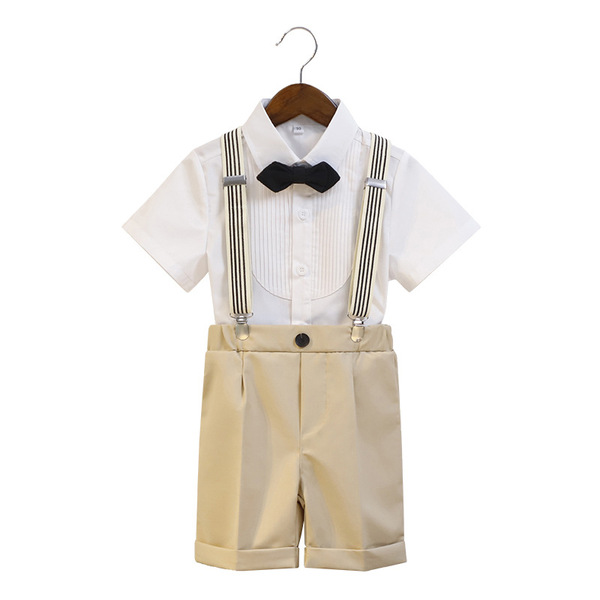 Baby Boy's One-Year-Old Formal Suit Set, Summer Boys' Stylish Suit, Children's Suspenders Two-Piece Set, Flower Boy Host Outfit — 5