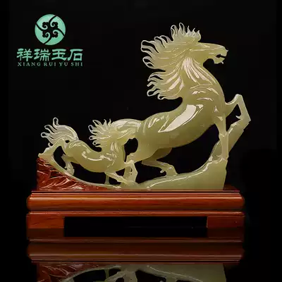 Natural jade Zodiac horse ornaments Living room office lucky decorations Horse to success opening gifts