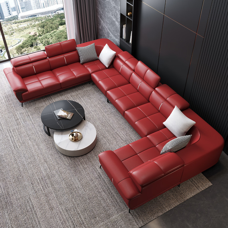 Nordic Italian large-size red U-type corner living room combination KTV Hall hostel KTV Hall