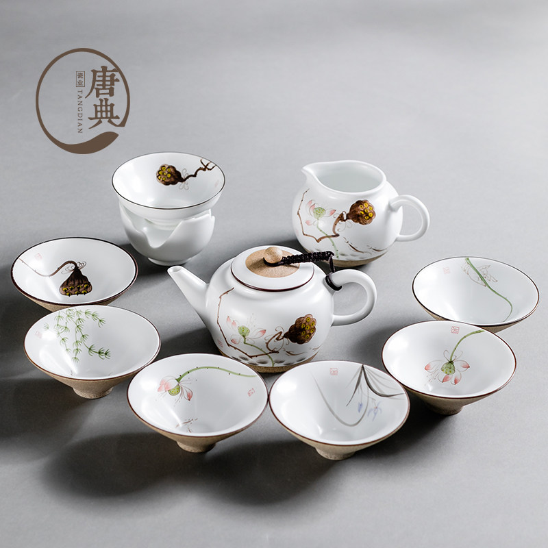 Jingdezhen Handpainted Gongfu Tea Furniture Set Group Modern Minimalist Home Ceramics Lotus Creative Office Tea Set