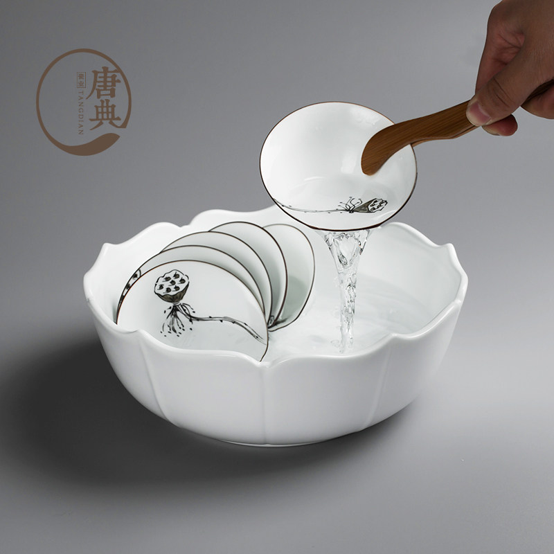 Fatwhite tea washed ceramic washed large number of hydroponic plant flower pot Powder Green Porcelain Tea Residue Barrel Pen Wash Kungfu Tea Set Accessories