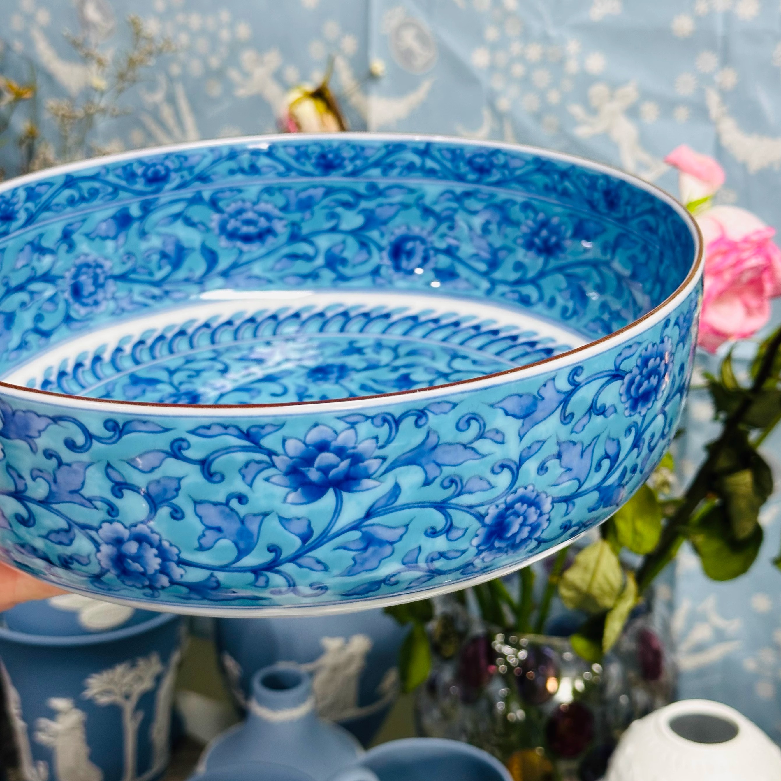 古伊万里嘉靖金蘭手茶碗 古伊万里 金襴手 牡丹に鳳凰図 蓋茶碗