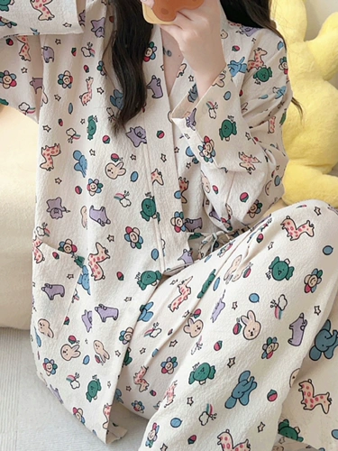 Японская пижама, демисезонный тонкий лонгслив, милый мультяшный ремень, комплект