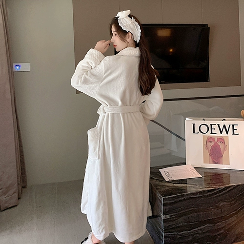 Демисезонный цветной коралловый бархатный сексуальный фланелевый банный халат, пижама, длинное банное полотенце, в корейском стиле, популярно в интернете