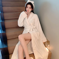 Autumn Winter Korean Version Pure Color Mesh Red Coral Suede Lady Sleeping Robe Flannel Velvet Pyjamas Bath Towels Lengthier
