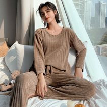 Pajamas Woman Autumn Winter Snowy suede Thickened Warm Suit Korean Version Freshener Students Spring And Autumn Season Home Clothing Can Be Worn Out