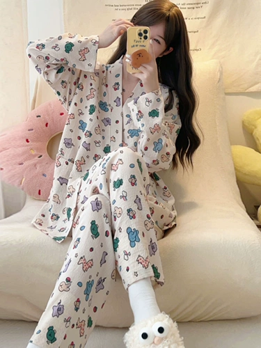 Японская пижама, демисезонный тонкий лонгслив, милый мультяшный ремень, комплект
