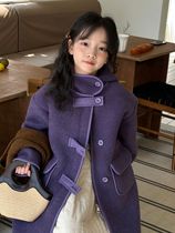 Fashionable and high-end woolen coat for middle-aged and older girls 2023 winter girls medium-length thickened hooded woolen coat