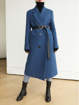 Lemon Chen annual classic blue scabi thick wool blend wide shoulder suit coat coat coat