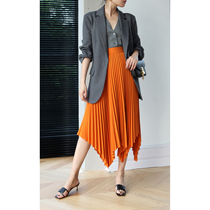 LEMON CHEN high-grade bright color niche Tide coffee bright single item irregular medium-length skirt umbrella skirt