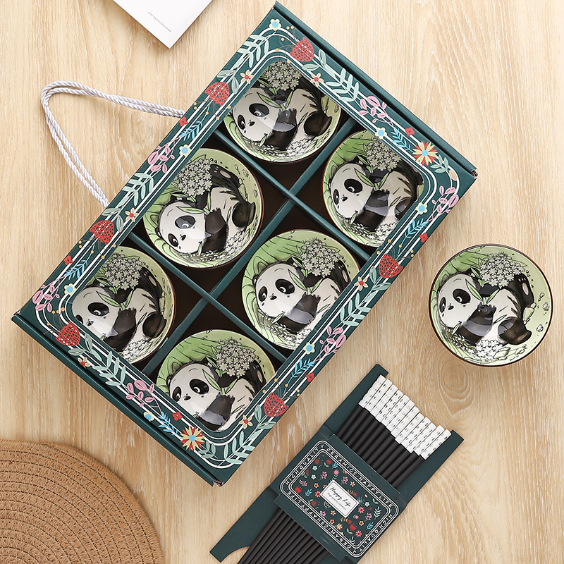 Panda Small Ceramic Gift Bowl Cartoon Bowl and Chopsticks Set Tableware Gift Box Set Fan Event Souvenir Small Gift