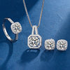 Square package three-piece set of eight hearts and eight arrows zircon jewelry rings, earrings, pendants, versatile fashion niche design set