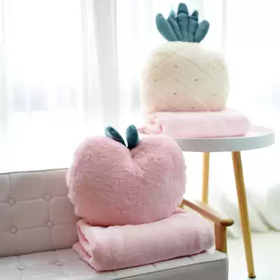 Faux rabbit peach pink hand warm pillow girl heart lunch break coral velvet blanket two-in-one dual-use pillow