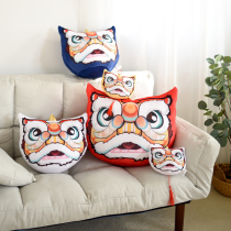 China Wind Power Awakening Lion Dance Lion Plush Big Holding Pillow Home Sofa Leaning Against Pillow Cartoon Cushions New Year Chinese Style Decorations