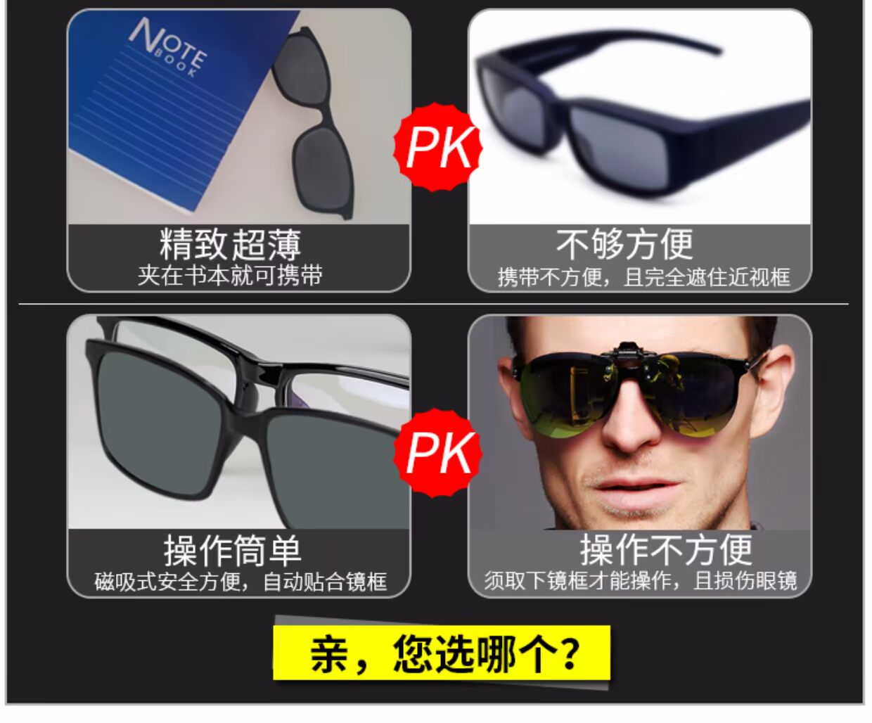 Kính râm cận thị kính râm clip-on nữ phân cực thoải mái lái xe mặt tròn đêm nhìn kính nam gọng kính tròn