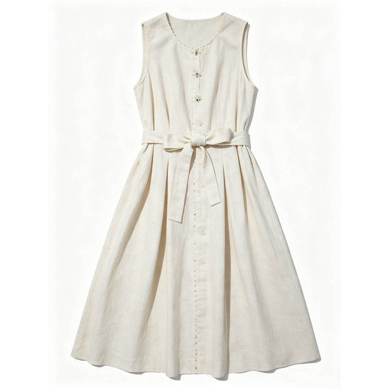 【French-Style Long Dress with Lace, Pearl Embroidery, Lace-Up High Waist, Slimming Tank Dress】 【French-Style Long Dress with Lace, Pearl Embroidery, Lace-Up High Waist, Slimming Tank Dress】