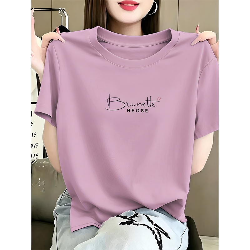 Pure Cotton T-Shirt with Regular Shoulders and Short Sleeves for Women, Summer 2026 New Style, Loose Fit, Plus Size Women's Clothing, Slimming and Tummy-Covering Top