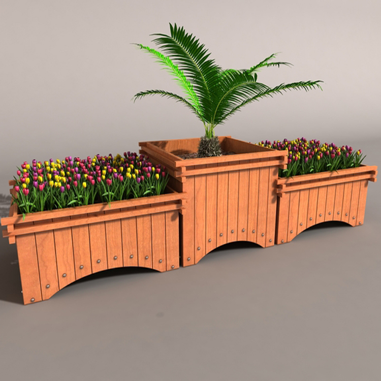 Zhengzhou Flower Box Outdoor Embalming Wood Flower Case Combination Outdoor Flower Case Carbonated Wood Solid Wood Flower Pot Road Administration Box