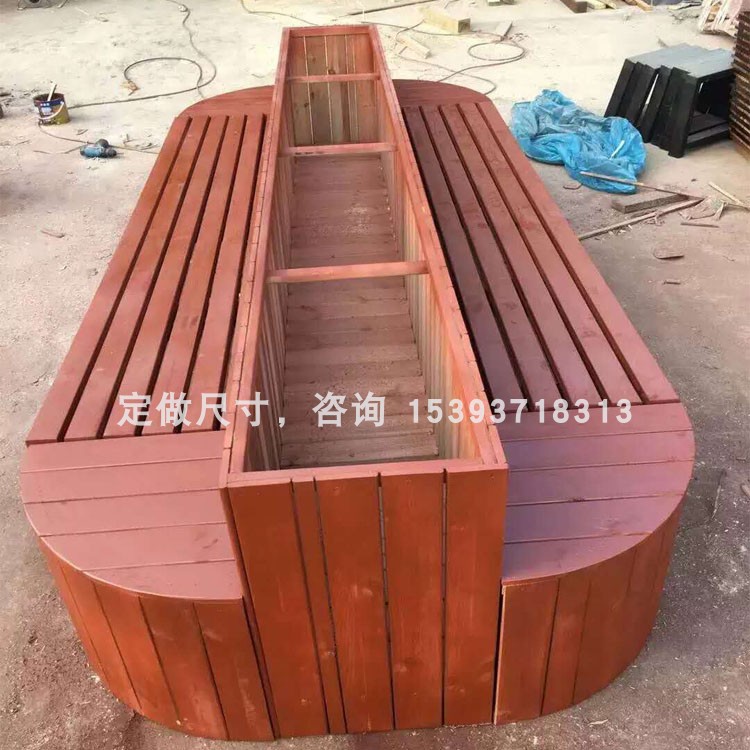 Outdoor Flower Case With Seat Flower Case Grid Combined Patio Balcony Terrace Terrace Embalming Wood Flower Pool Flower Groove Rectangle