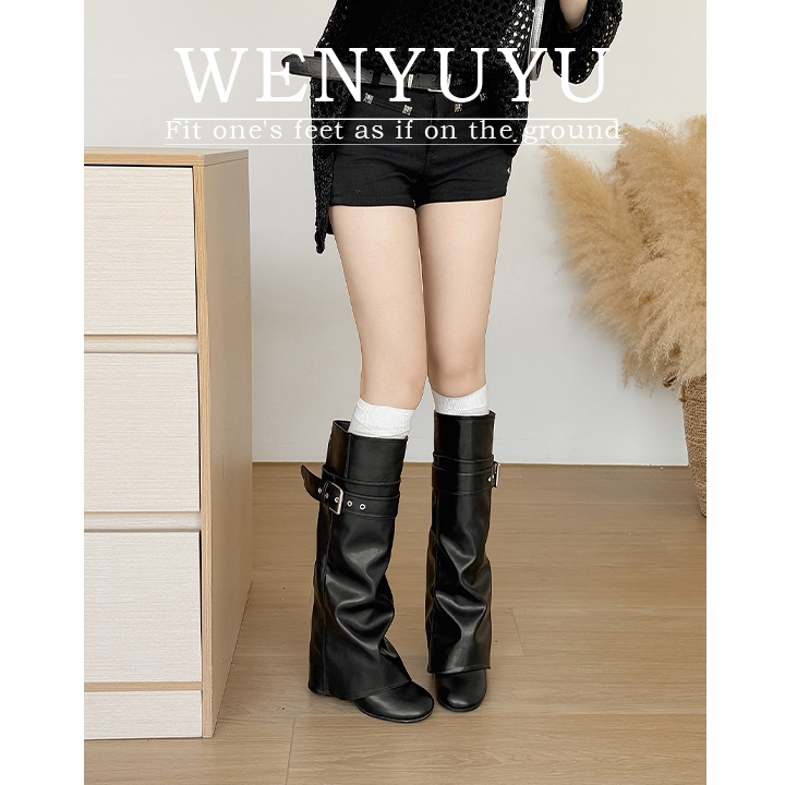 Wen Yuyi Two-Way Style Chunky Heel Bootcut Boots for Women, Slimming and Leg-Shaping High Tube Riding Boots, Versatile Long Boots with High Heels Wen Yuyi Two-Way Style Chunky Heel Bootcut Boots for Women, Slimming and Leg-Shaping High Tube Riding Boots, Versatile Long Boots with High Heels