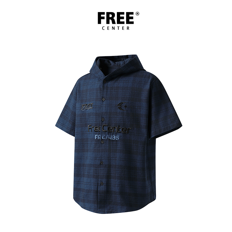 Free Center American Retro Plaid Hooded Shirt Unisex 2025 Embroidered Loose Summer Jacket Free Center American Retro Plaid Hooded Shirt Unisex 2025 Embroidered Loose Summer Jacket