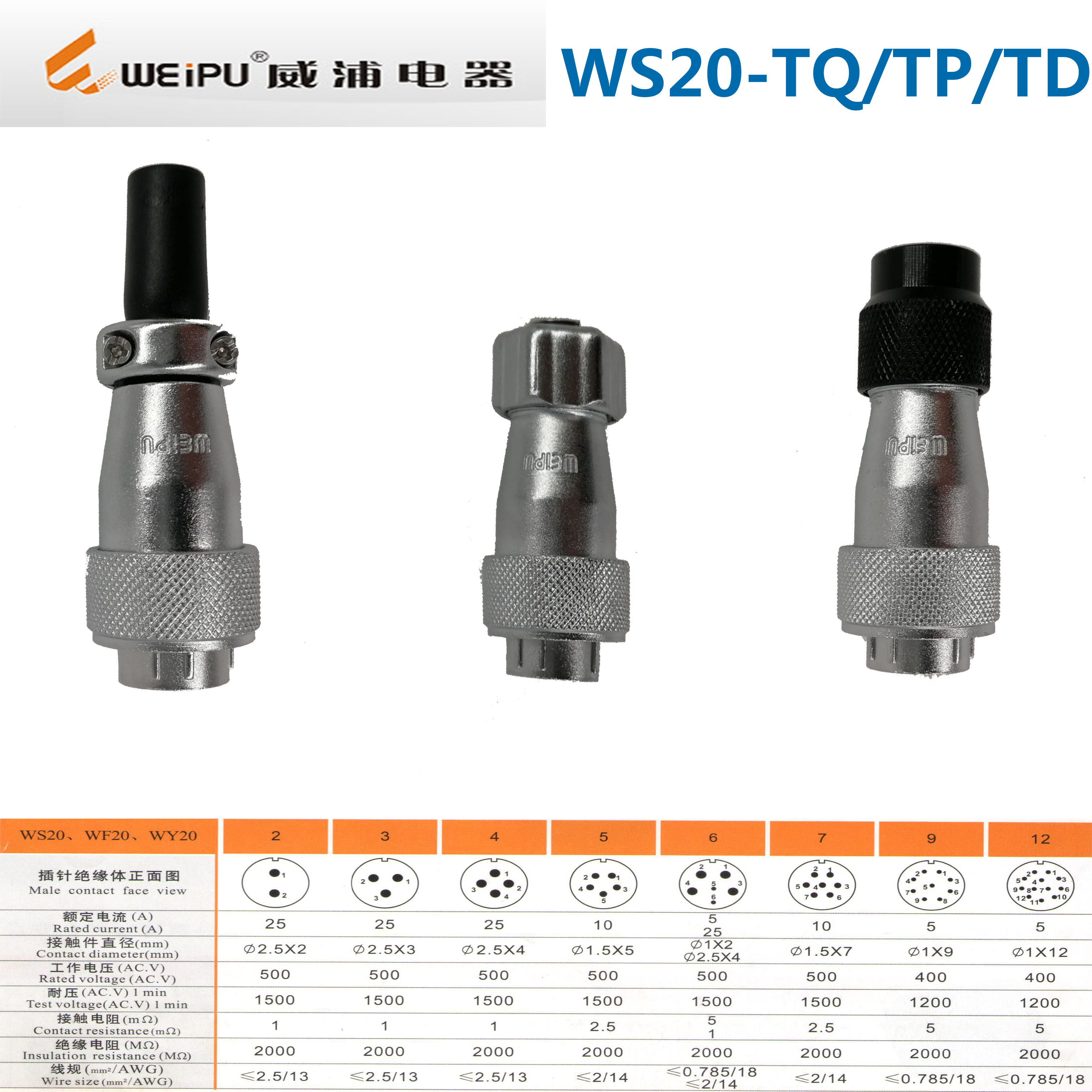 WEIPU Wei Pu aviation plug socket WS20J K 2 3 4 5 6 7 9 12 TQ TP TD connector