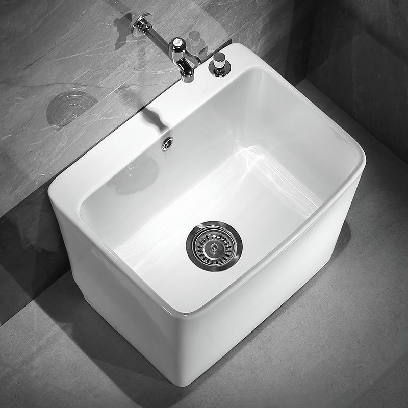 Jomow Balcony Mop Sink for Home Bathroom, Ceramic Large Floor Basin Mop Sink, Small Floor-Standing Type