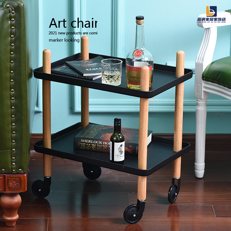 Nordic coffee table trolley storage storage layer rack trolley multi-functional side table dining car with wheels